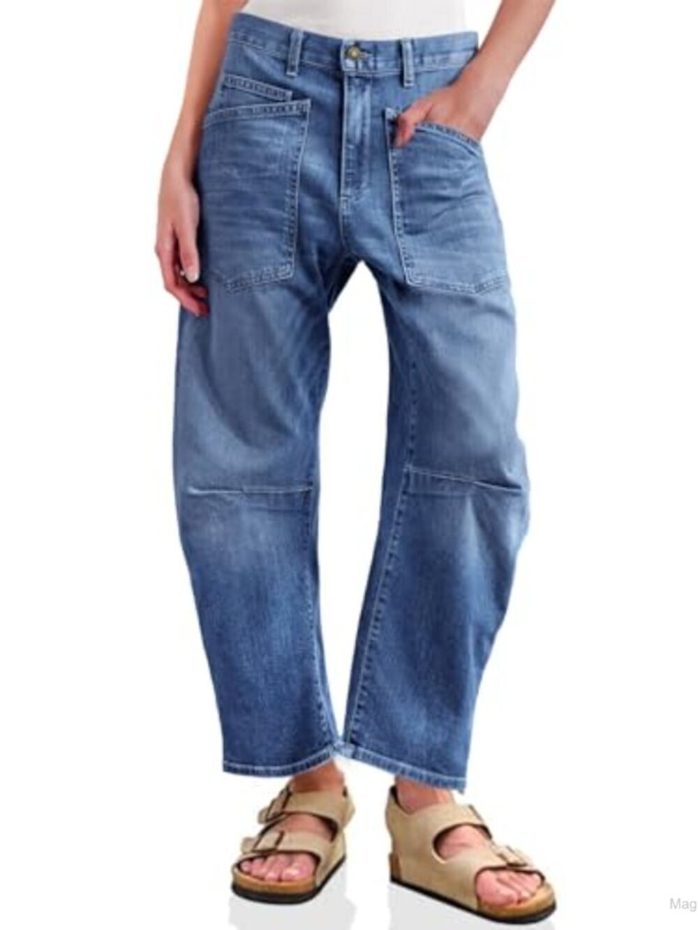 High Waisted Baggy Boyfriend Barrel Jeans Wide Leg Denim Pants with Pockets
